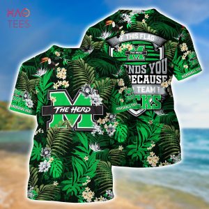 [LIMITED] Marshall Thundering Herd Summer Hawaiian Shirt And Shorts,  With Tropical Patterns For Fans