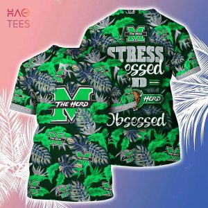 [LIMITED] Marshall Thundering Herd Summer Hawaiian Shirt And Shorts, Stress Blessed Obsessed For Fans