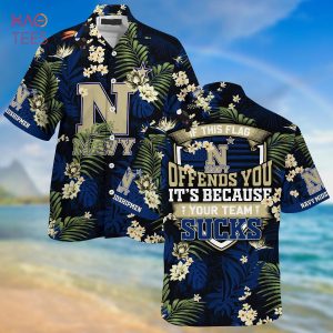 [LIMITED] Navy Midshipmen Summer Hawaiian Shirt And Shorts,  With Tropical Patterns For Fans