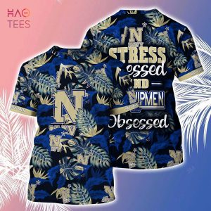 [LIMITED] Navy Midshipmen Summer Hawaiian Shirt And Shorts, Stress Blessed Obsessed For Fans