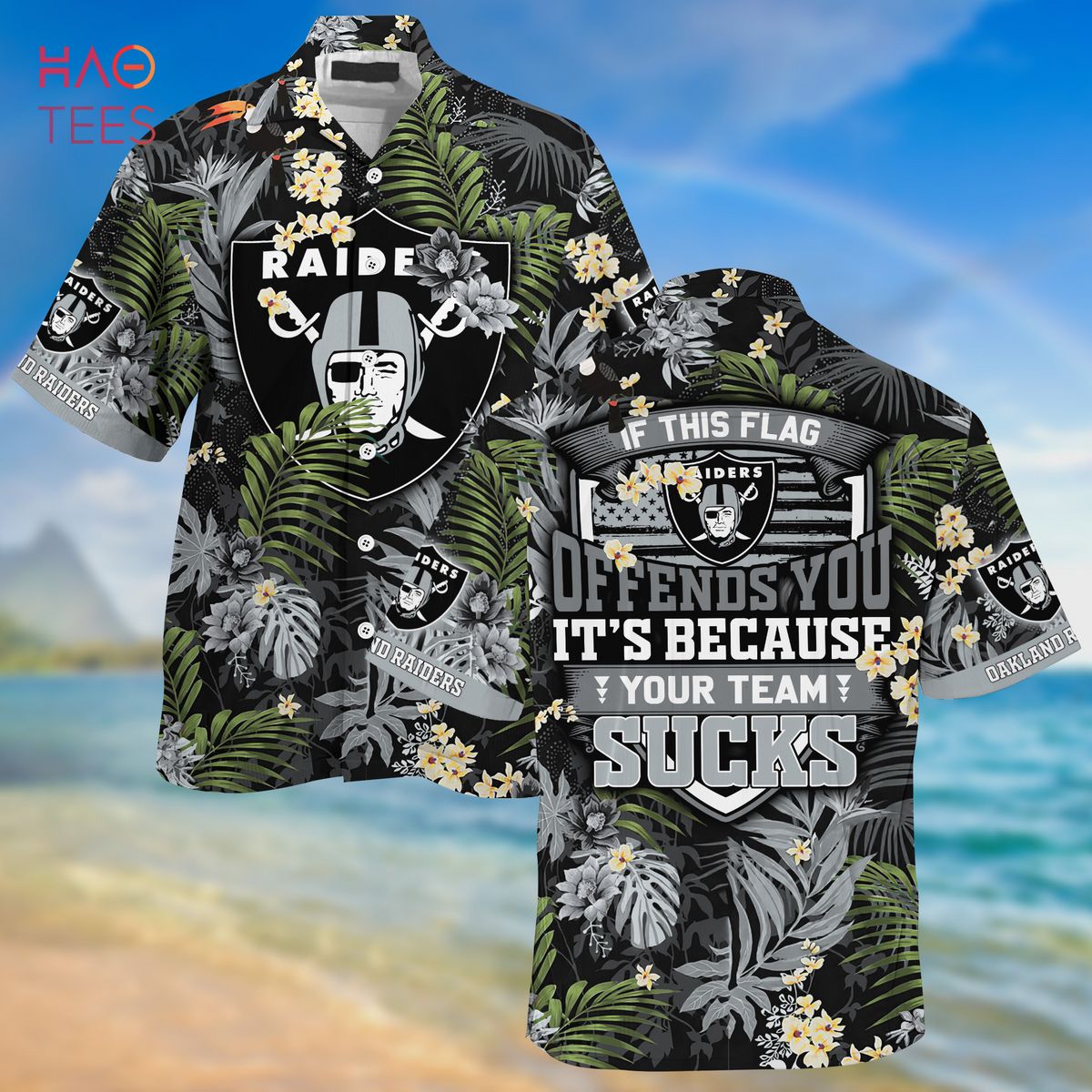 [LIMITED] Oakland Raiders NFL-Summer Hawaiian Shirt And Shorts,  With Tropical Patterns For Fans