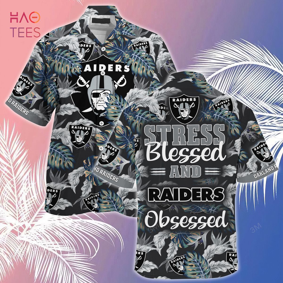 [LIMITED] Oakland Raiders NFL-Summer Hawaiian Shirt And Shorts, Stress Blessed Obsessed For Fans