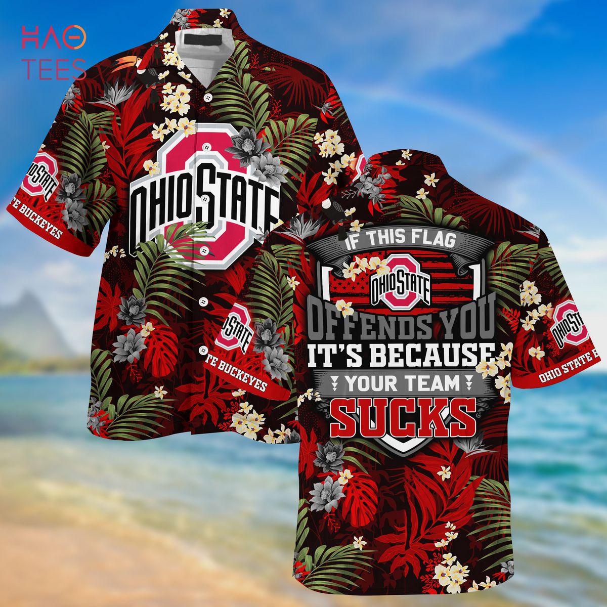 [LIMITED] Ohio State Buckeyes Summer Hawaiian Shirt And Shorts,  With Tropical Patterns For Fans