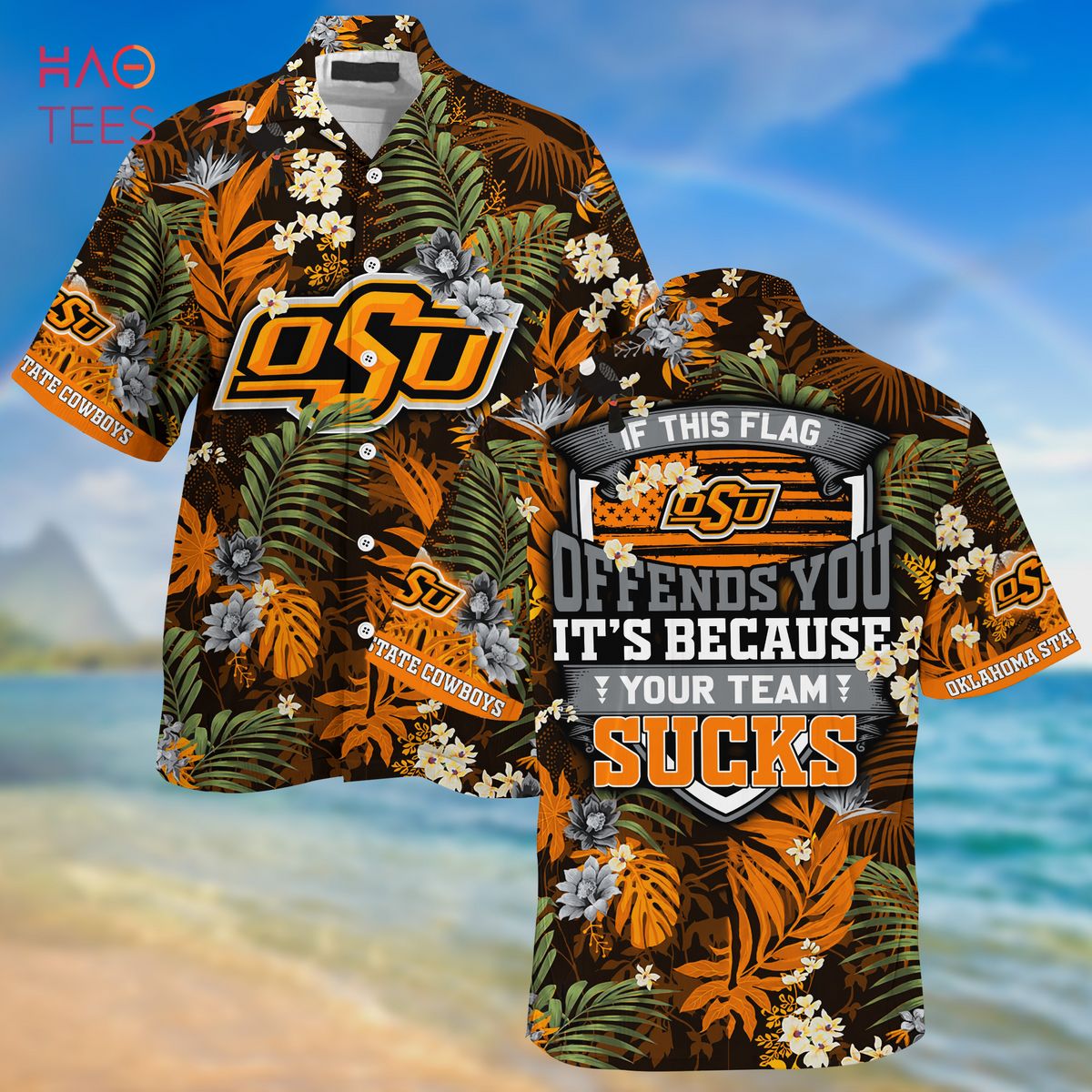 [LIMITED] Oklahoma State Cowboys Summer Hawaiian Shirt And Shorts,  With Tropical Patterns For Fans