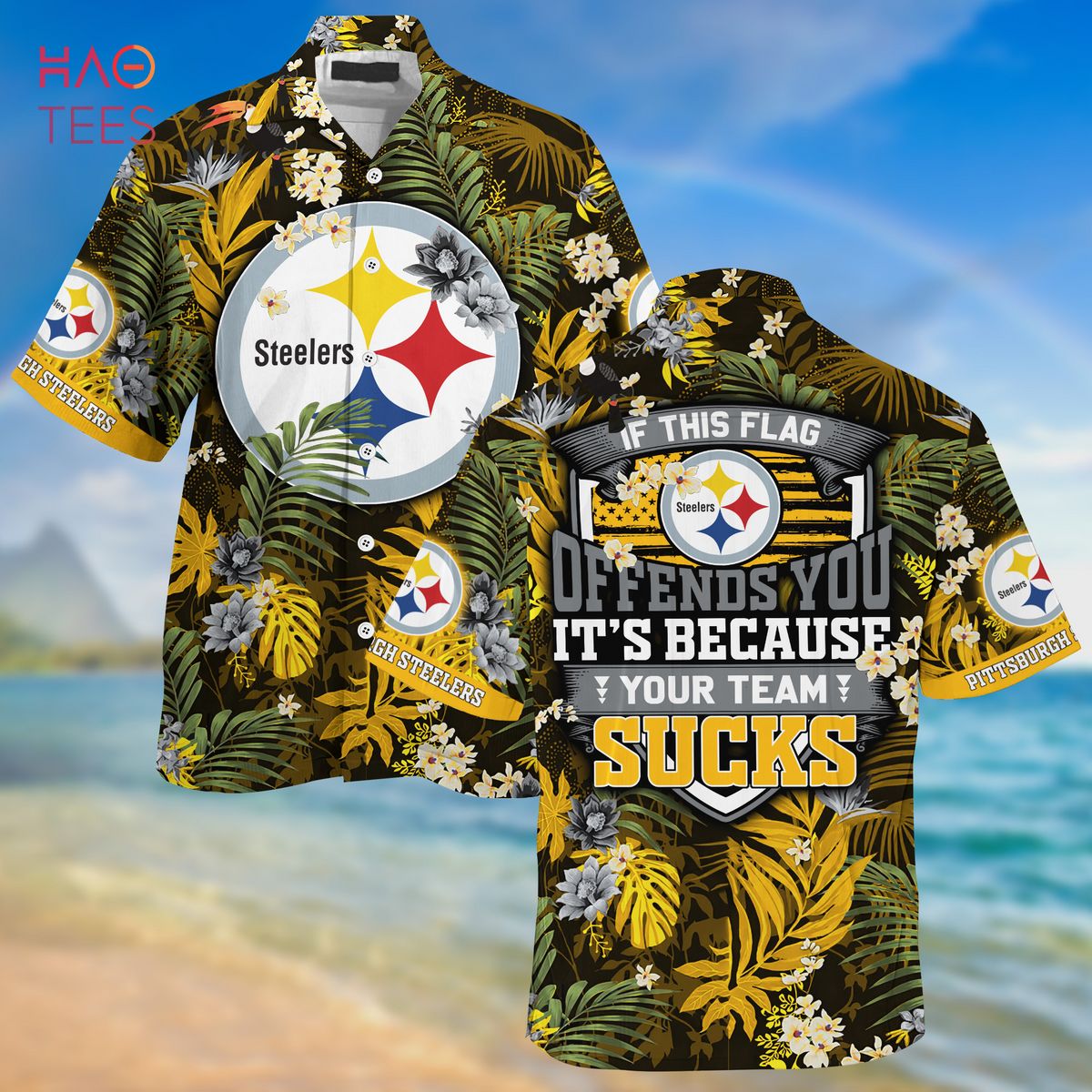 [LIMITED] Pittsburgh Steelers NFL-Summer Hawaiian Shirt And Shorts,  With Tropical Patterns For Fans