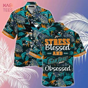 [LIMITED] San Jose Sharks NHL-Summer Hawaiian Shirt And Shorts, Stress Blessed Obsessed For Fans