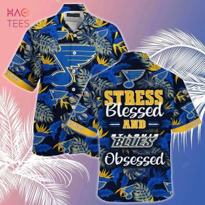[LIMITED] St. Louis Blues NHL-Summer Hawaiian Shirt And Shorts, Stress Blessed Obsessed For Fans
