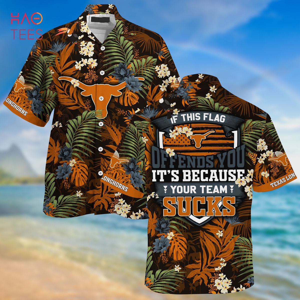 [LIMITED] Texas Longhorns  Summer Hawaiian Shirt And Shorts,  With Tropical Patterns For Fans