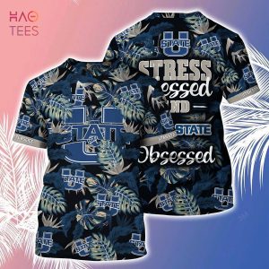 [LIMITED] Utah State Aggies Summer Hawaiian Shirt And Shorts, Stress Blessed Obsessed For Fans