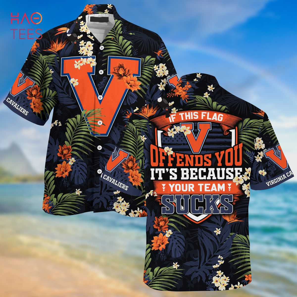 [LIMITED] Virginia Cavaliers Summer Hawaiian Shirt And Shorts,  With Tropical Patterns For Fans