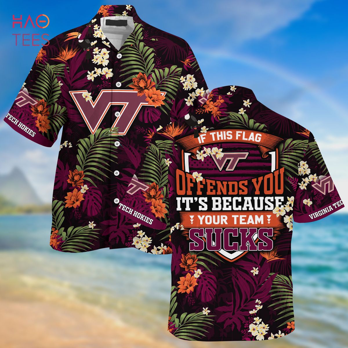 [LIMITED] Virginia Tech Hokies Summer Hawaiian Shirt And Shorts,  With Tropical Patterns For Fans
