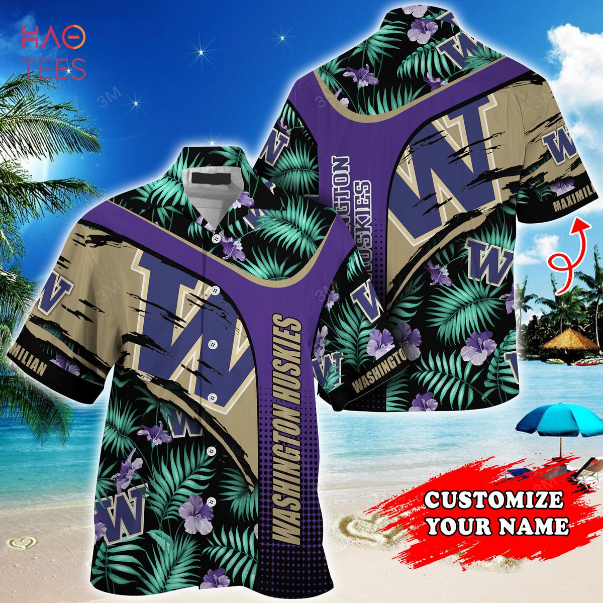 [LIMITED] Washington Huskies Customized Summer Hawaiian Shirt, With Tropical Pattern For Fans