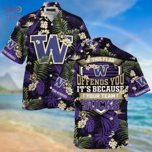 [LIMITED] Washington Huskies Summer Hawaiian Shirt And Shorts,  With Tropical Patterns For Fans