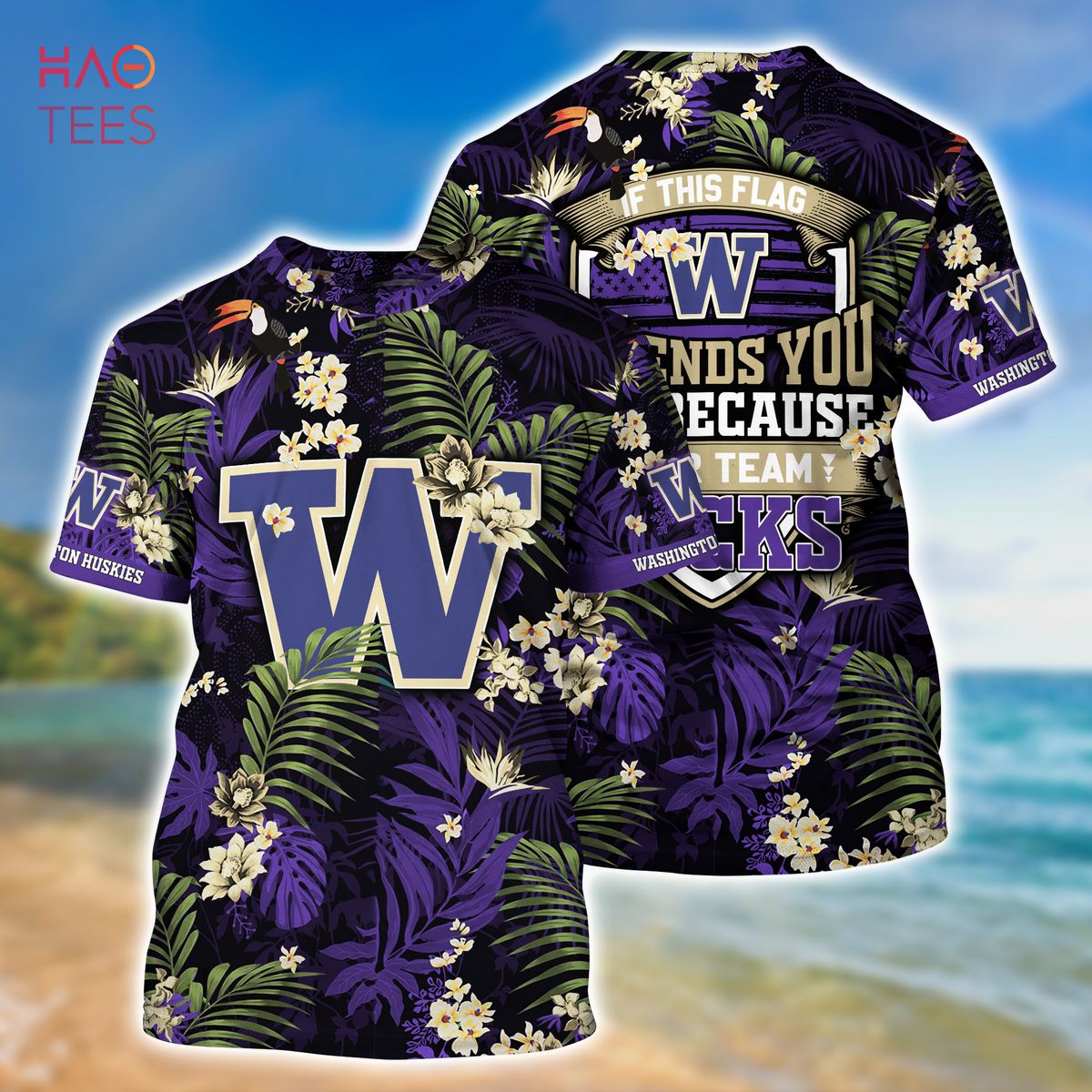 Washington Huskies NCAA Hibiscus Flower Pattern Aloha Hawaiian Shirt