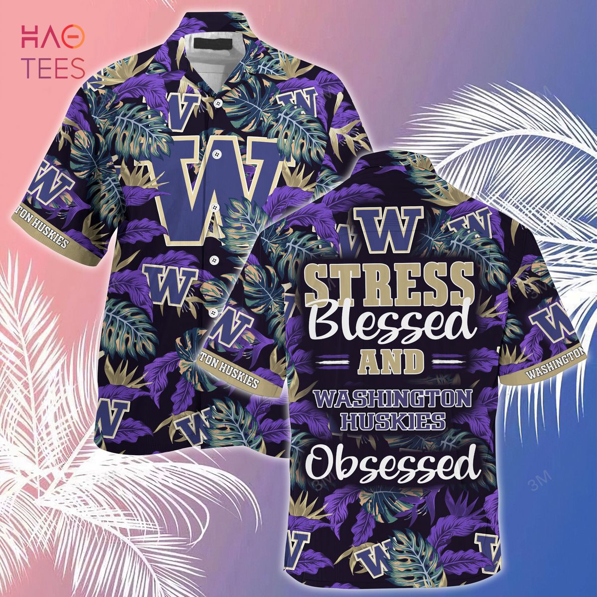 [LIMITED] Washington Huskies Summer Hawaiian Shirt And Shorts, Stress Blessed Obsessed For Fans