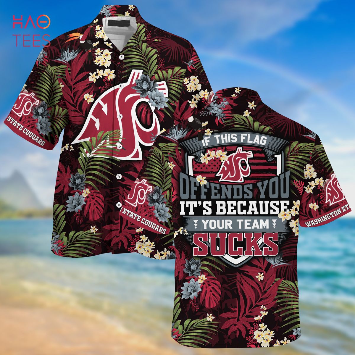 [LIMITED] Washington State Cougars Summer Hawaiian Shirt And Shorts,  With Tropical Patterns For Fans