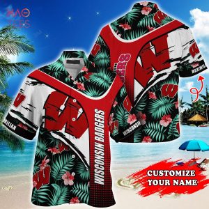[LIMITED] Wisconsin Badgers Customized Summer Hawaiian Shirt, With Tropical Pattern For Fans