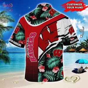 [LIMITED] Wisconsin Badgers Customized Summer Hawaiian Shirt, With Tropical Pattern For Fans