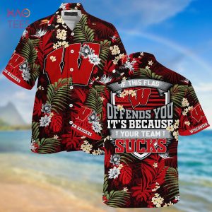[LIMITED] Wisconsin Badgers Summer Hawaiian Shirt And Shorts,  With Tropical Patterns For Fans