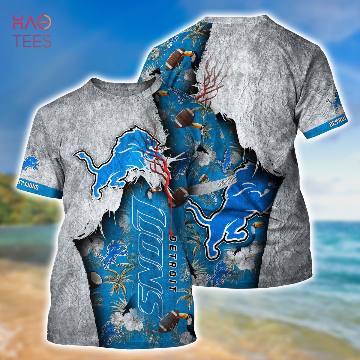 Detroit Lions NFL Hawaiian shirt Custom Name Summer Gift - Limotees