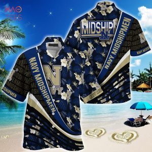 [TRENDING] Navy Midshipmen Summer Hawaiian Shirt, With Tropical Flower Pattern For Fans