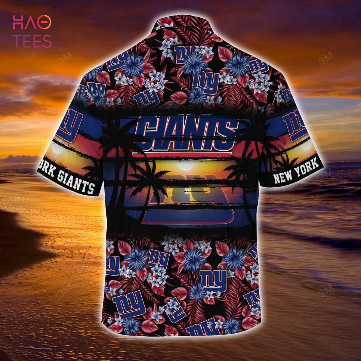 New York Giants Floral Football Team Aloha Hawaiian Beach Summer Graphic  Prints Button Up Shirt