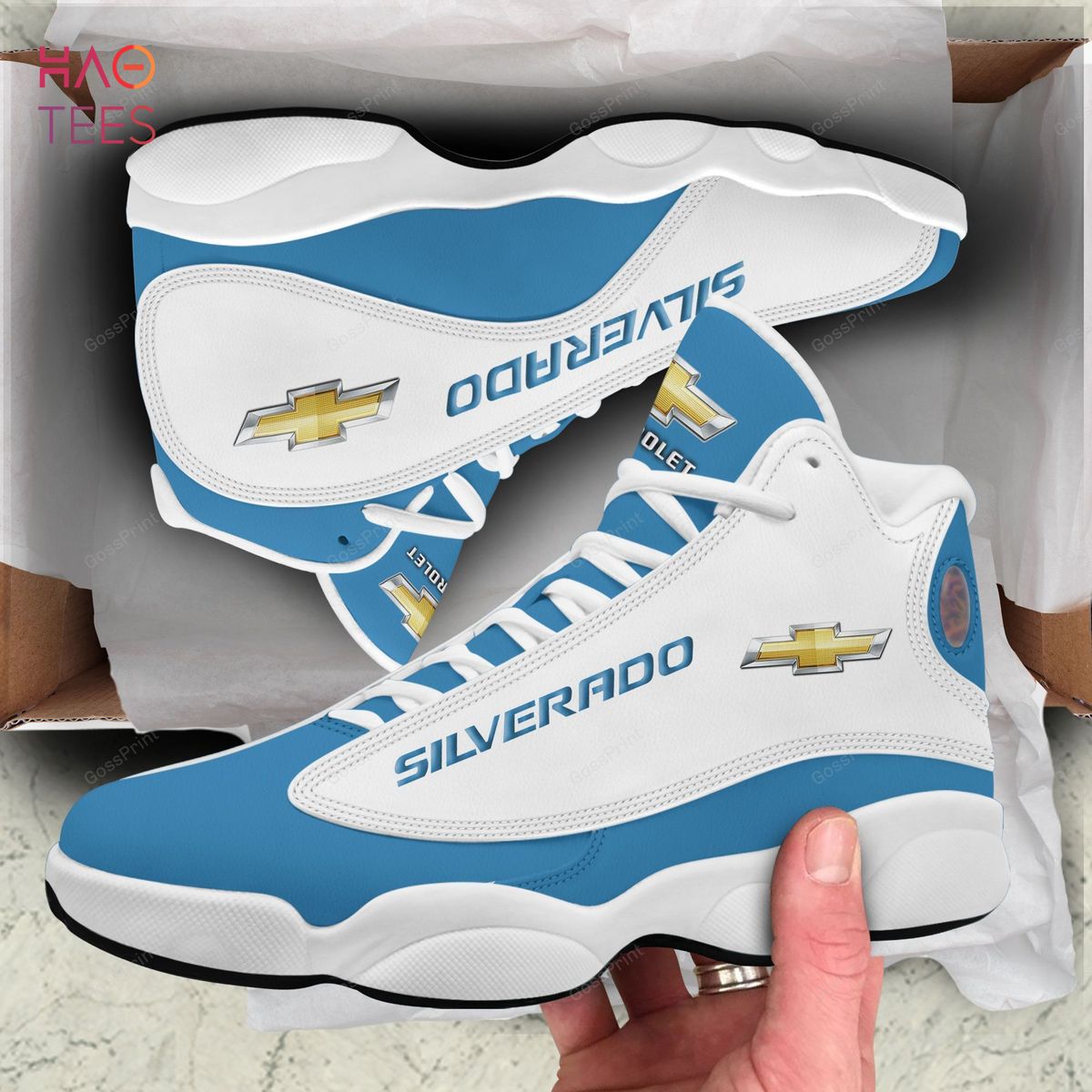 BEST Chevrolet Silverado Air Jordan 13 Blue White Shoes, Sneaker All Over Printed
