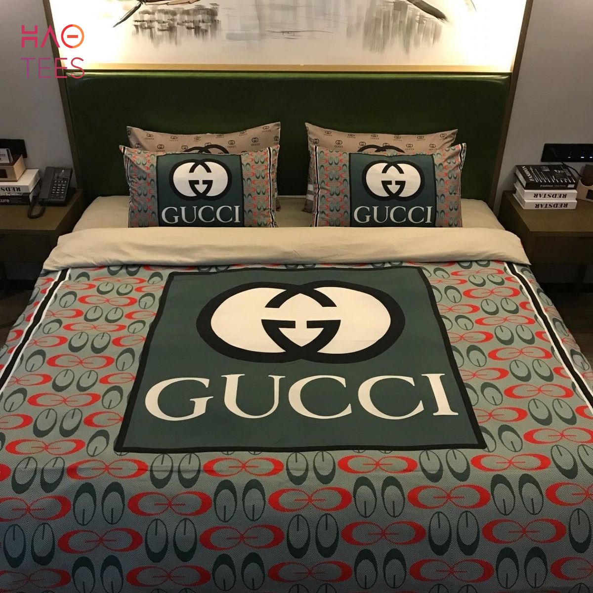 Gucci Bedding Set Italy Beige Red Gold Luxury Bed Sheets - Ecomhao Store in  2023