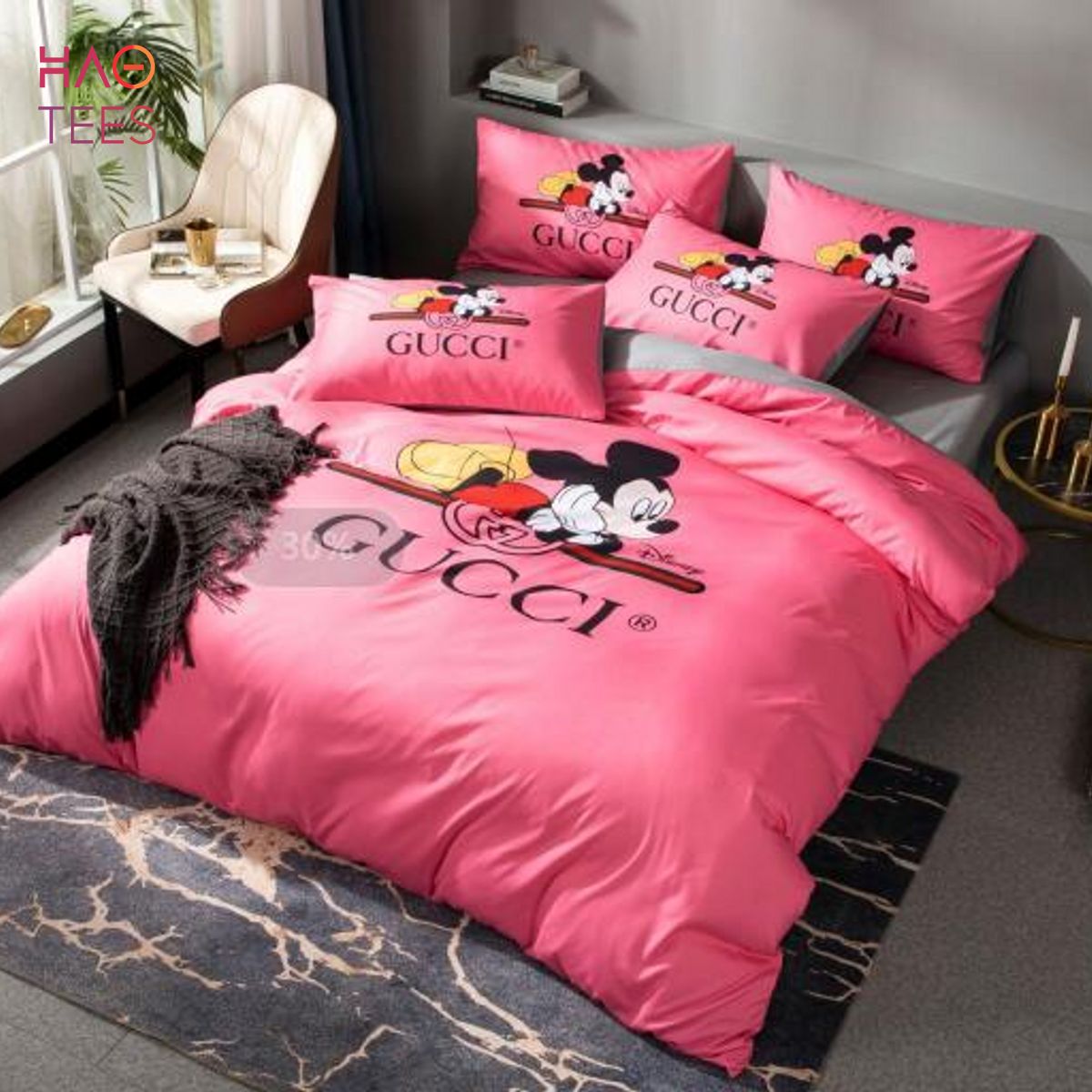 Best Gucci x Mickey Disney In Pink Monogram Background Bedroom Set - Peto  Rugs