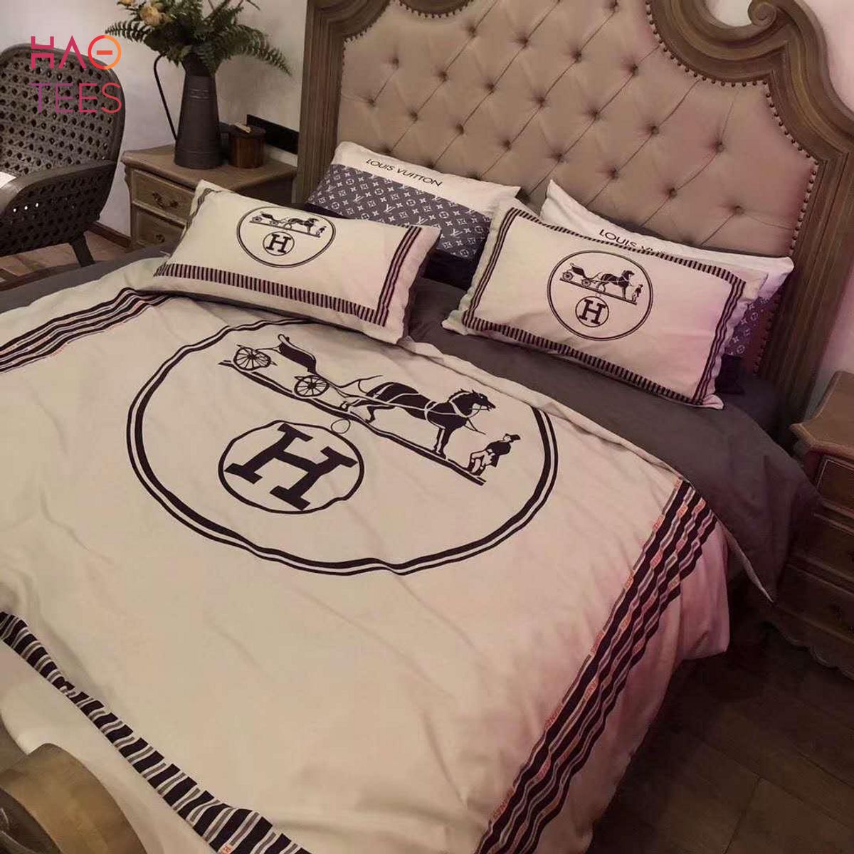 NEW Hermes Designer Bedding Set Flower Stripe Limited Edition