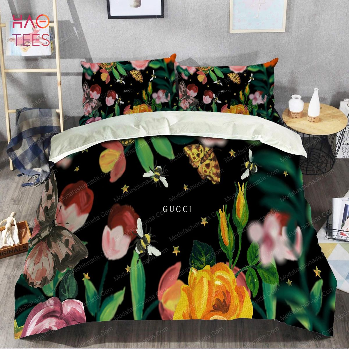 Gucci Word Surrounded By Butterfly And Flowers Brands Bedding Set