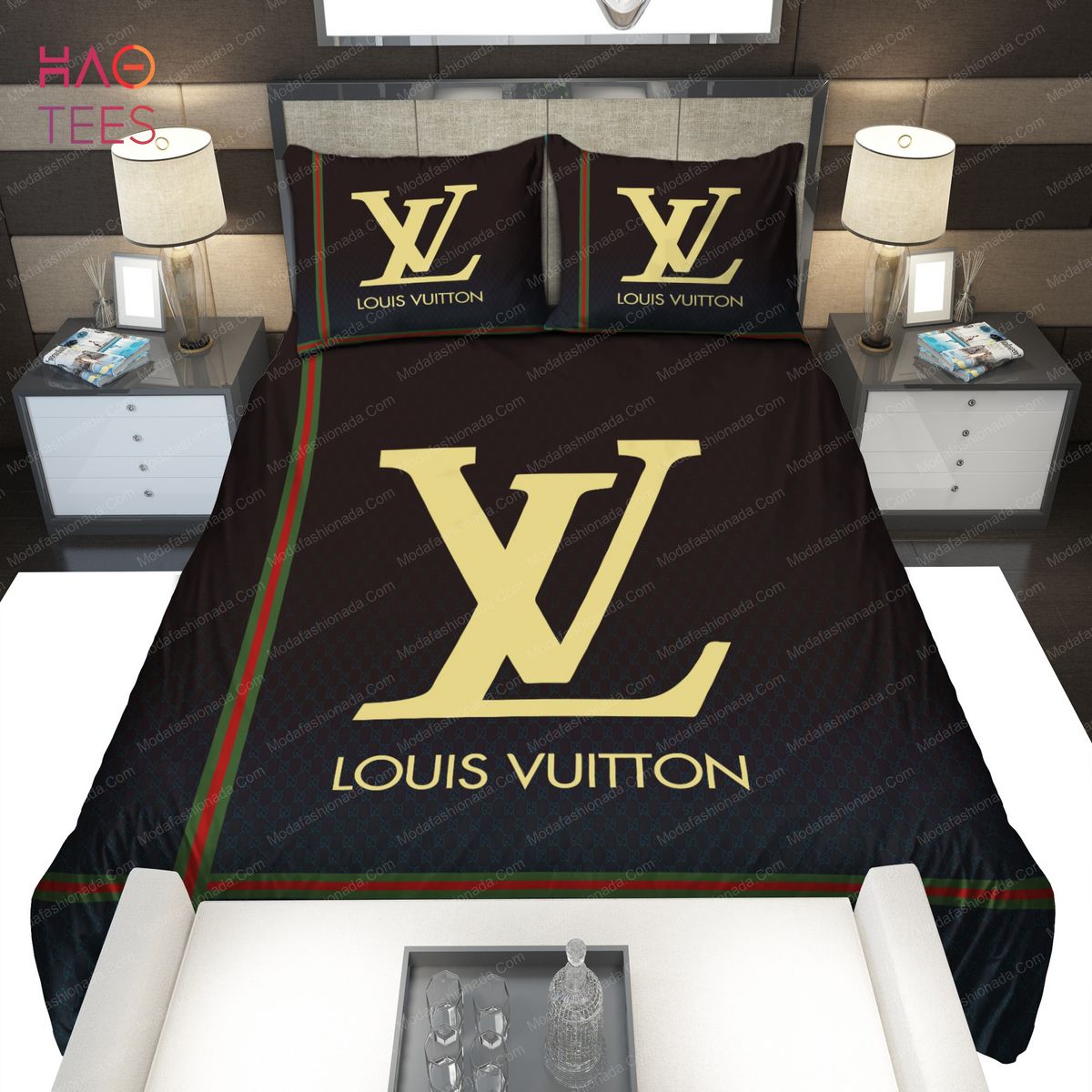 Louis Vuitton Big Logo With Checker Board Effect Black And White Monogram  Background Comforter Bedding Set - Mugteeco