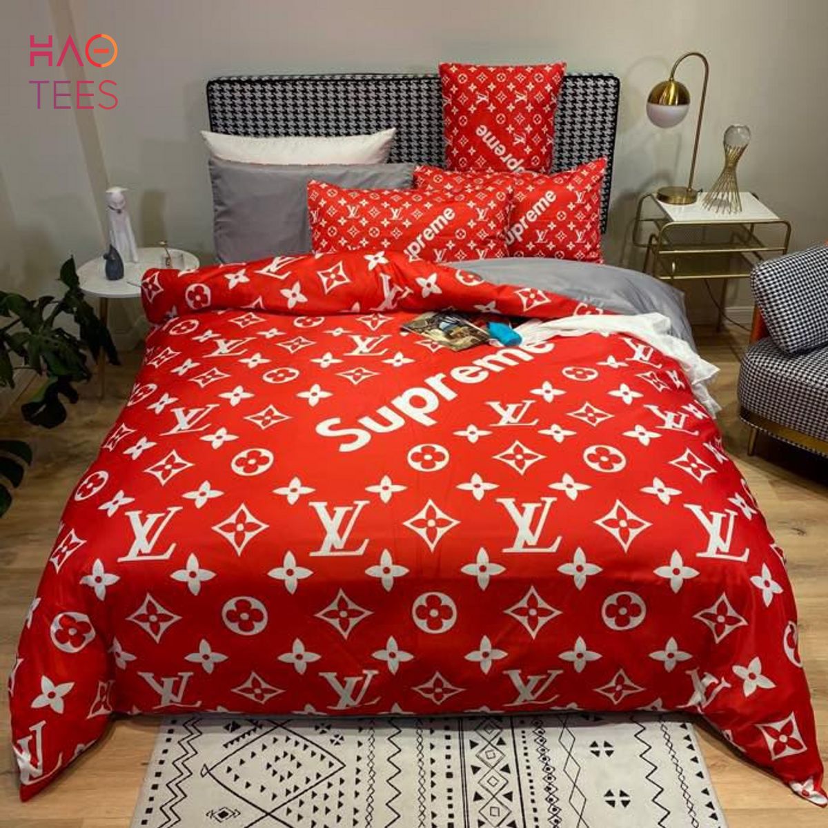 Louis+Vuitton+X+Supreme+Red+Cashmere+Blanket+Homeware+MP1886+Monogram+LV+Duvet  for sale online