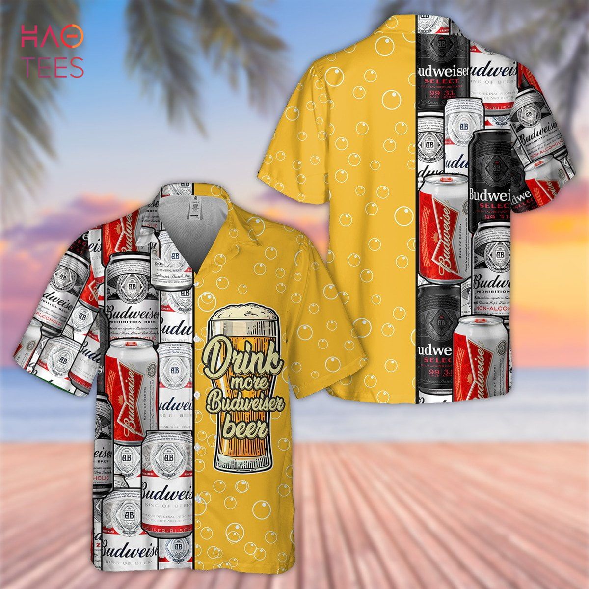 Drink More Budweiser Beer All Over Print 3D Hawaiian Shirt Drink More Budweiser Beer All Over Print 3D Hawaiian Shirt