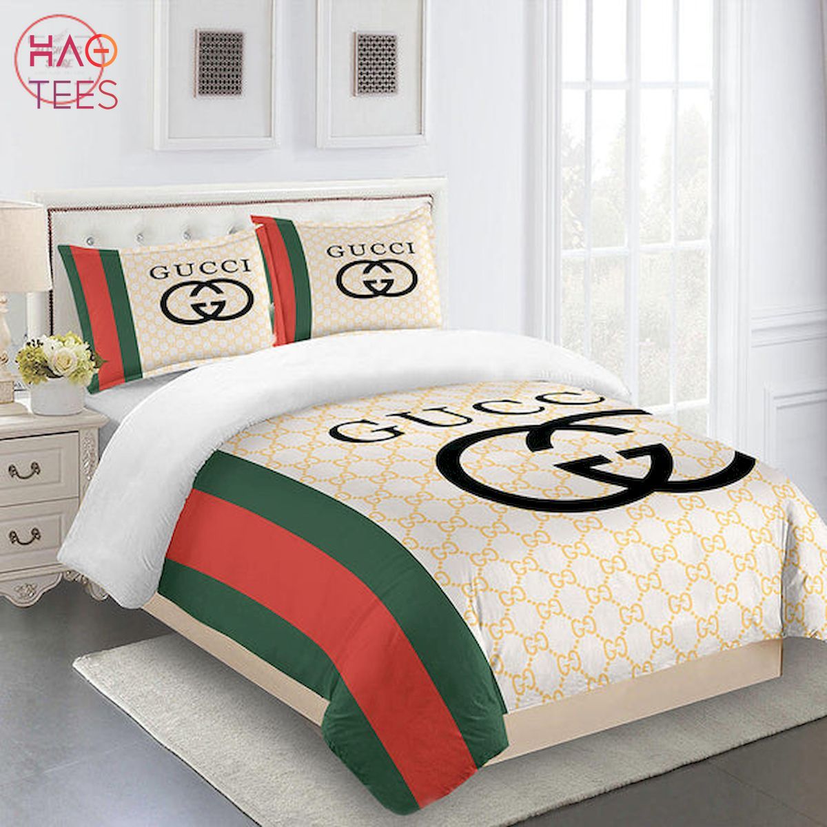 Gucci bedding set green red beig Luxury bed sheets