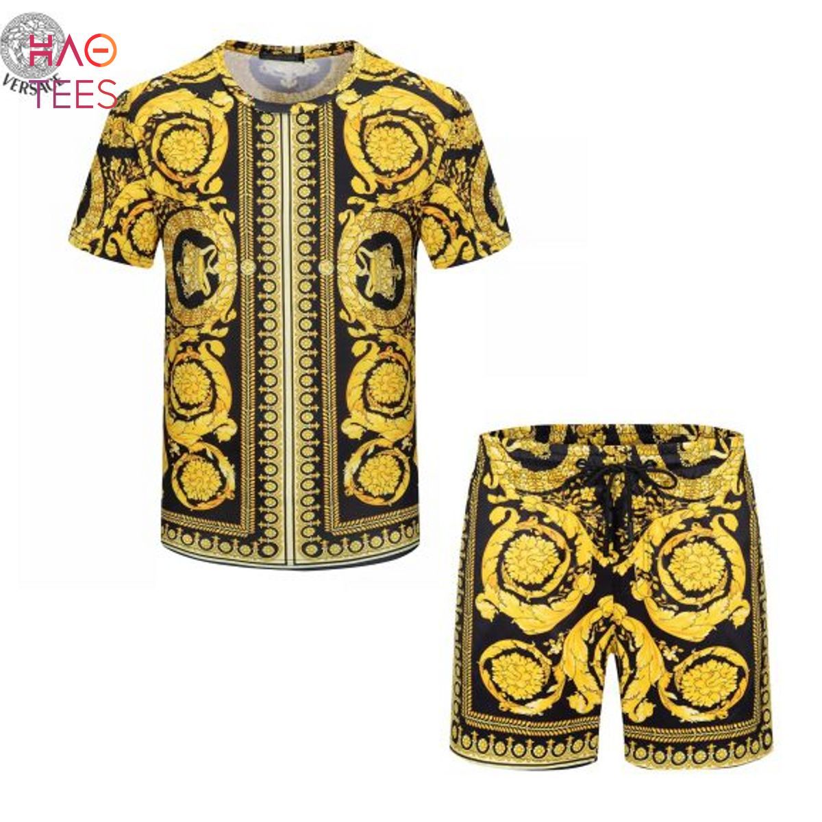 Top-selling item] Versace Monogram Gold Logo Hawaiian Shirt Beach