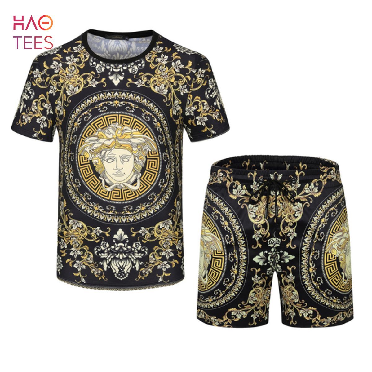 Versace La Coupe Des Dieux Combo Hawaiian Shirt, Beach Shorts And Flip Flop  - Tagotee