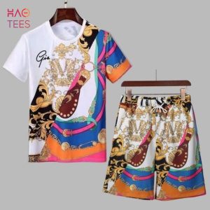 Versace Gold White Limited T-shirts And Beach Shorts Sets