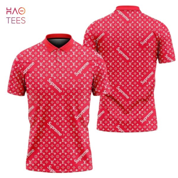 Louis Vuitton Supreme Red Luxury Brand Polo Shirt
