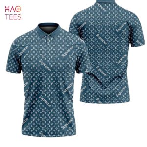 Supreme Louis Vuitton Blue Dark Luxury Brand Polo Shirt