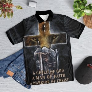 A Child Of God A Man Of Faith A Warrior Of Christ Polo Shirt Black