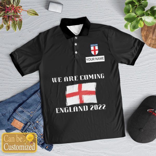 England Team Football World Cup 2022 Polo Shirt Black