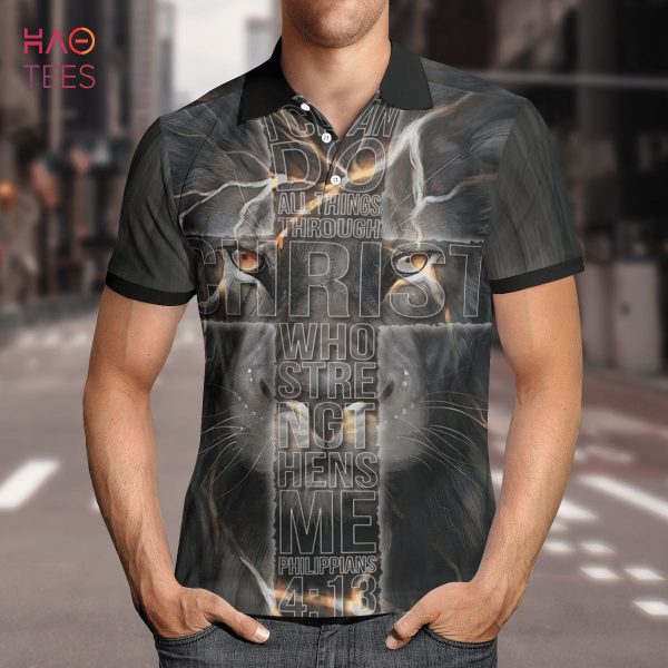 Jesus Lion I Can Do All Things Polo Shirt Black