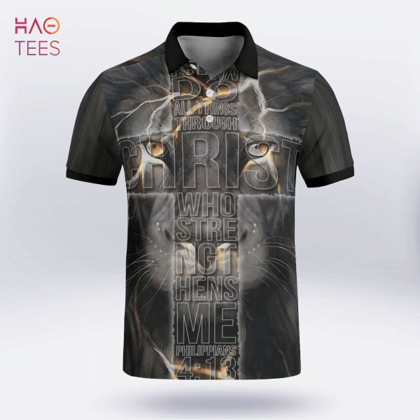 Jesus Lion I Can Do All Things Polo Shirt Black