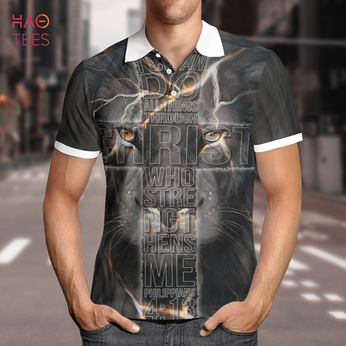 Jesus Lion I Can Do All Things Polo Shirt Black Jesus Lion I Can Do All Things Polo Shirt Black