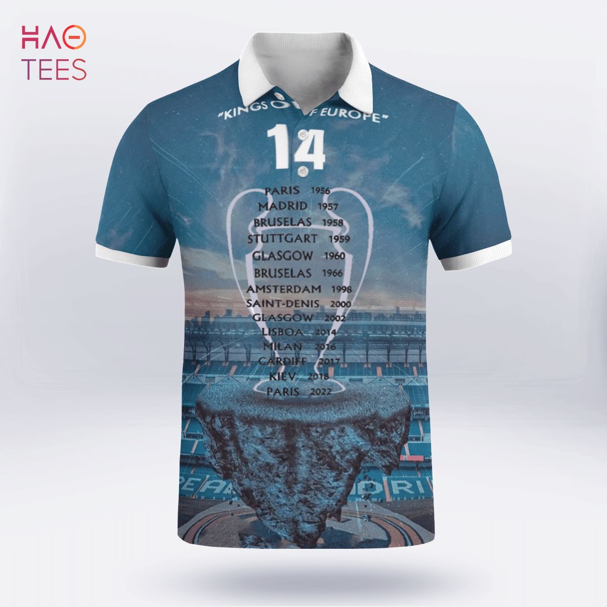 Real Madrid Is King Of Europe 2022 Polo Shirt White Real Madrid Is King Of Europe 2022 Polo Shirt White