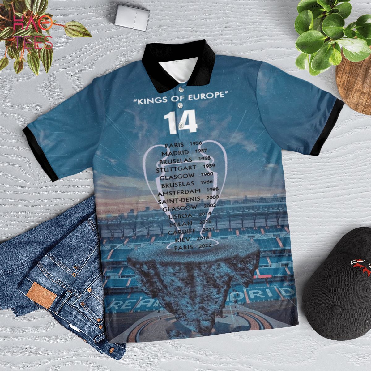 Real Madrid Is King Of Europe 2022 Polo Shirt White Real Madrid Is King Of Europe 2022 Polo Shirt White