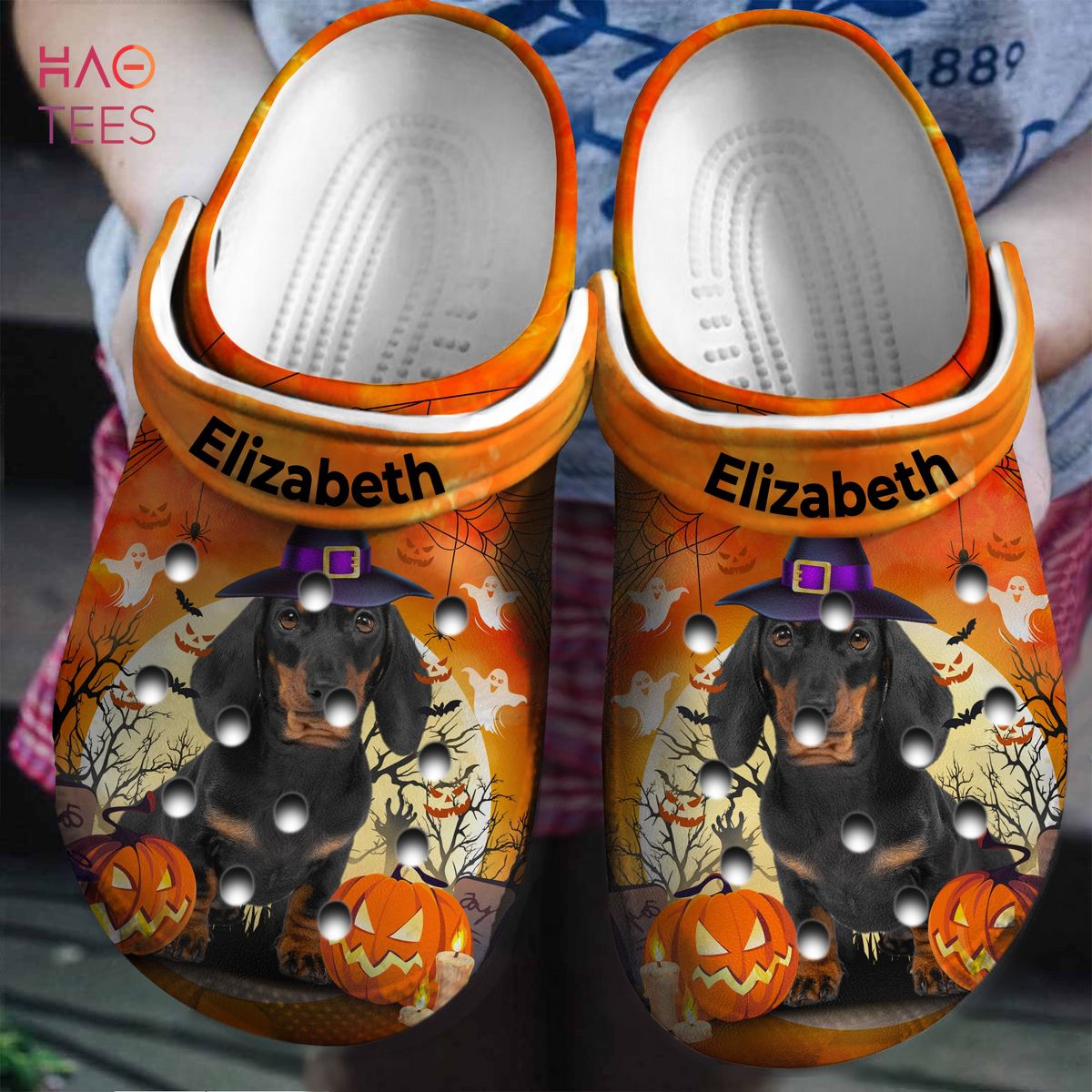 Dachshund Wear Hat Halloween Personalized Clogs Shoes