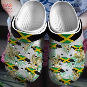 Jamaica Map And Flower Clogs Shoes, Gift For Jamaica Lovers Clogs Shoes