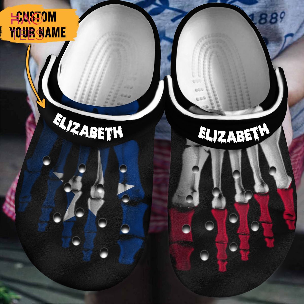 Texan Foot Bones Personalized Clogs Shoes For Halloween, Texas Clogs Shoes Texan Foot Bones Personalized Clogs Shoes For Halloween, Texas Clogs Shoes